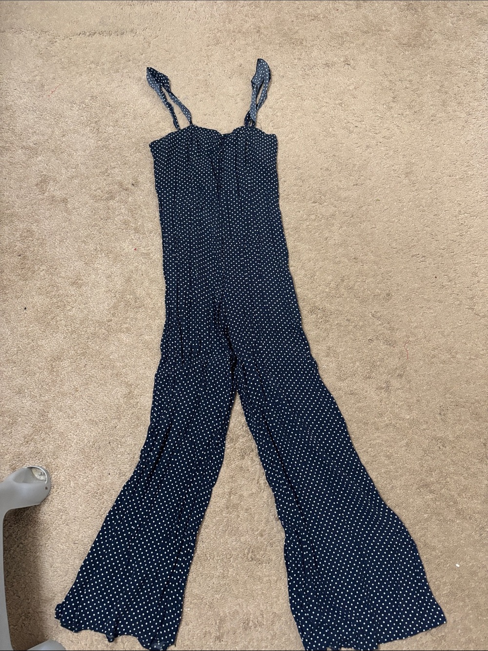 Forever 21 Navy and White Polka Dot Wide-Leg Jumpsuit